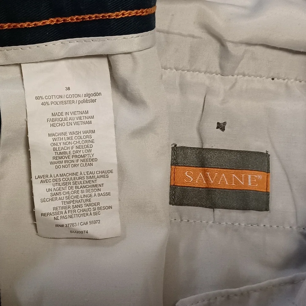Savane Mens Pleated Chino Shorts Navy Blue Size 38 Cotton Blend Side Pocket